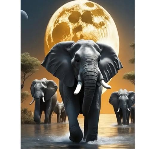 feelive Peinture Diamant Adulte, Eléphants DIY Diamant Kit Complet 5D Diamond Painting Artisanat Strass Point de Croix Painting pour Adultes, Enfants, Décoration Intérieur 30x40cm