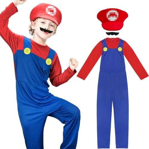 Costume enfants/adultes, costume avec body, casquette et barbe, costume de cosplay pour enfants adultes, carnaval Halloween Costume décoration pour enfants adultes Costumes de carnaval (Rouge, L)