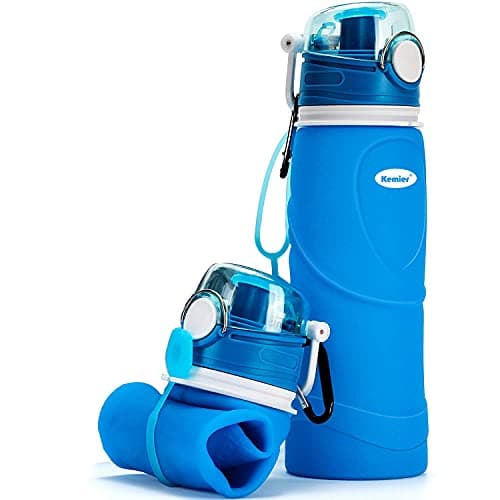 Kemier Bouteilles d'eau Pliables en Silicone de 750 mL, Sans BPA, Approuvées par La FDA.Bouteilles d'eau Pliables Pouvant s’Enrouler Pour Sports et Plein Air,étanches et à l'épreuve Des Fuites(Bleu)