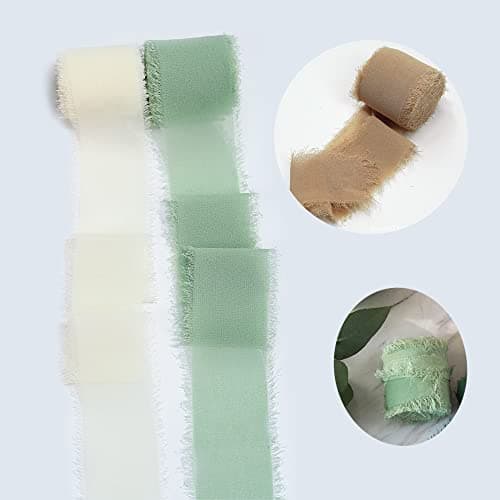 Zasvec Ruban en Mousseline de Soie 4 Rouleaux Ruban Cadeau de Mariage Ruban Décoratif Ruban à Franges Ruban Large 4cm x 5 yard pour Décorations de Mariage Artisanat Bricolage