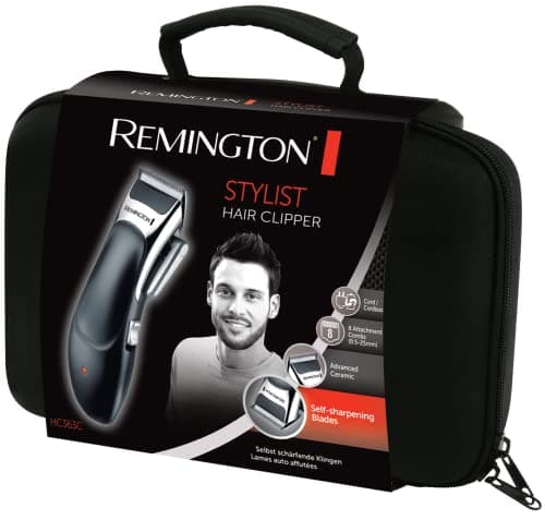 Remington Tondeuse Cheveux [Kit Coiffeur Professionnel] Stylist Noir & Argent (Lames Céramique Auto-Affûtées, Secteur/Sans fil-Batterie Lithium, 8 Sabots, Mallette pro + accessoires) Tondeuse HC363C