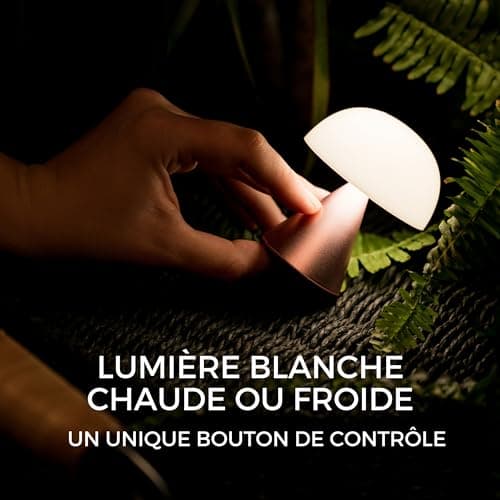Lexon MINA Mini Lampe Champignon sans fil rechargeable, lampe LED à poser ou de chevet, à variateur d'intensité, jusqu'à 12h d'autonomie - Gris Métallique