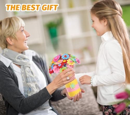 Wisplye Fleurs Bricolage Enfant Kit, Faire Votre Propre Bouquet de Fleurs avec Boutons et Fleurs en Feutre, Fleurs Artisanat Jouets Cadeaux pour Filles Garçons Âgés de 4 5 6 7 8 9 10 11 12 Ans