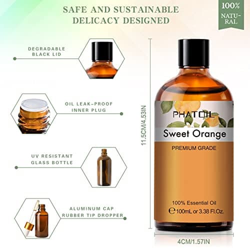 PHATOIL Huile Essentielle Orange Douce 100 ml, Huile Essentielle Pure Naturelle pour Diffuseur, Huile d'Orange pour Aromathérapie Humidificateur