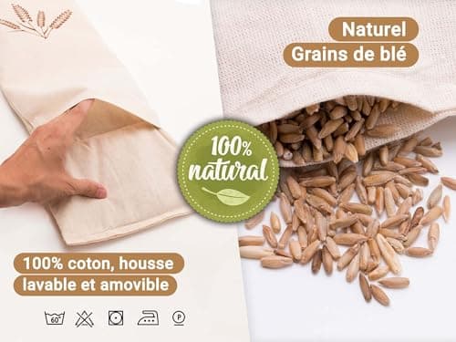 ZOLLNER Coussin chauffant pour micro-ondes - Grain de blé naturel - Bouillotte sèche - Housse lavable, 21x21 cm