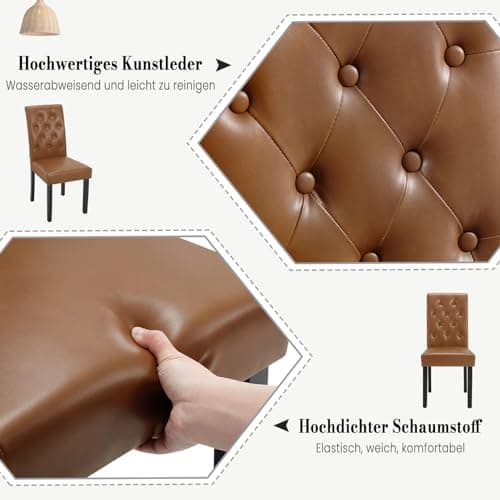 WOLTU Lot de 4 Chaises de Salle à Manger, Chaise de Salon avec Dossier Haut, Chaise de Cuisine Rembourrée, Chaise en Similicuir avec Pieds en Bois Massif, Marron, EZS20br-4
