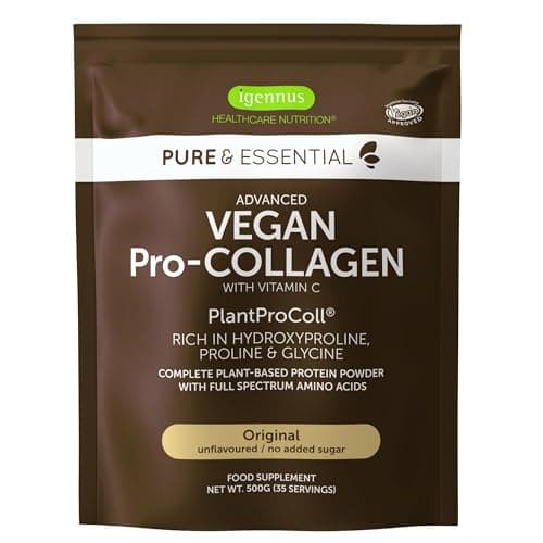 Collagène Vegan en Poudre Avancé avec Vitamine C, 11 g de Protéines, 21 Acides Aminés (y compris Glycine), Peptides de Collagène 100% Végétale, Non Aromatisé, 35 portions – par Igennus