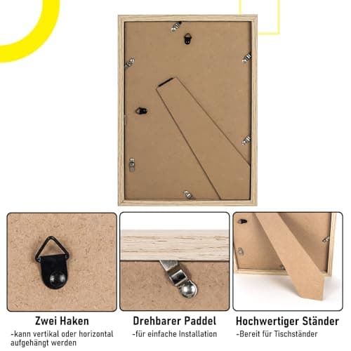 kollyseek Din A4 cadre photo (21 x 29,7 cm) en MDF et bois de verre acrylique cadre photo bois pour accrocher et mettre en place salon pour placer et accrocher bois cadre décoratif bois