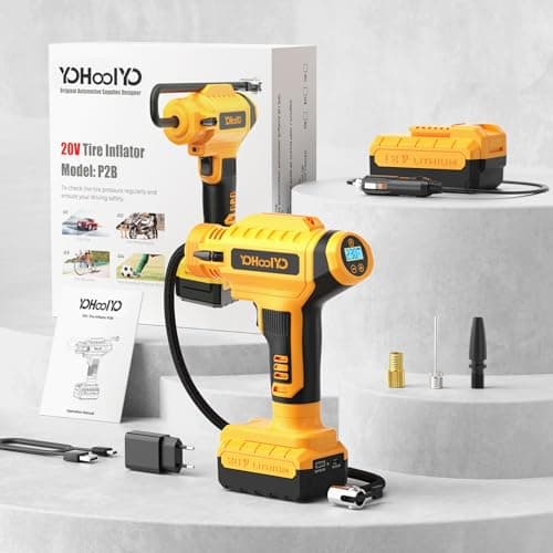 YOHOOLYO Compresseur à Air Portatif Compresseur Voiture 150PSI Gonfleur Pneus Voiture Arrête Automatique avec Ecran LCD Lumière LED Type-C Câble 4 Buses pour Voiture Moto Vélo Balle