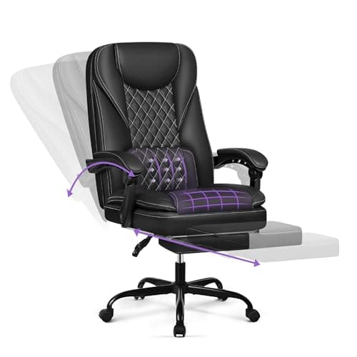 DoChair Chaise Bureau en Cuir Ergonomique Jusqu'à 140° avec Repose-Pieds Appui-tête Fonction Bascule Chaise Pivotante, Noir Mat