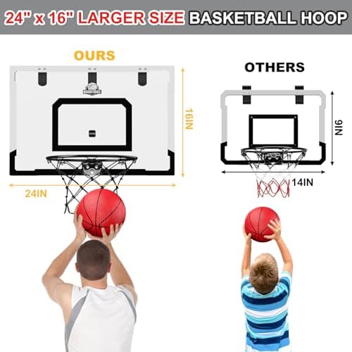 HYES 24" x 16" Panier de Basket Interieur pour Adultes et Enfants, Panier de Basket Chambre Kit avec 2 Ballons, Pompes, Jouet de Sport pour l'intérieur et l'extérieur