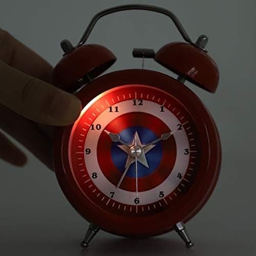 Lafocuse Réveil Captain Silencieux Enfant Rouge Matin a Double Cloche Horloge de Table Sanc Bruit Tic-tac avec la Lumière de Nuit