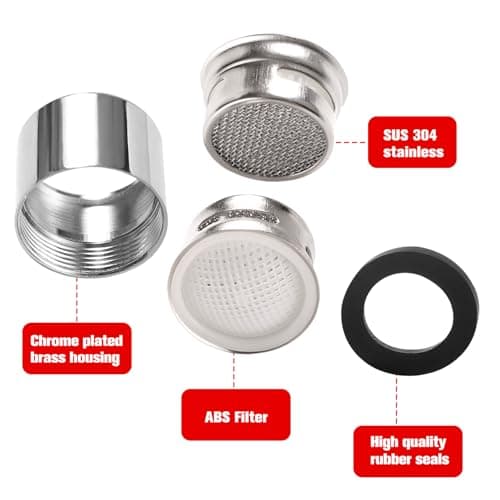 YIXISI 6 Pièces Mousseur Robinet M22, avec 6 Joint D'étanchéité, Filetage Intérieur Filtre à Robinet d'eau Accessoires en Acier Inoxydable et ABS, pour Cuisine Salle de Bain