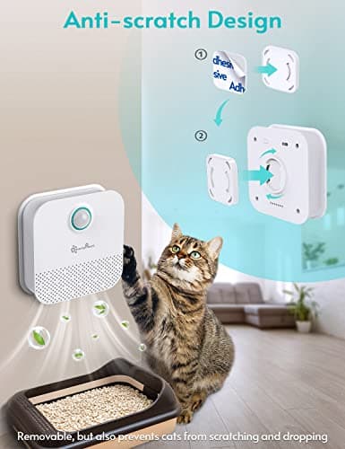 DownyPaws Eliminateur d'odeurs de Litière pour Chat, Desodorisant Litiaire, Tous Les Types de Bac à Litière, Batterie Rechargeable de 14 Jours