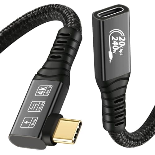 90degrés USB C 3.2 d'extension Câble 20Gbps, USBC 3.2 Gen2 Type-c Male to Female Extender Cable Ultra 4K@60Hz 240W Charging 20Gbps Data Transfer with SSD eGPU (90degrés extension 20G 240W -1M)