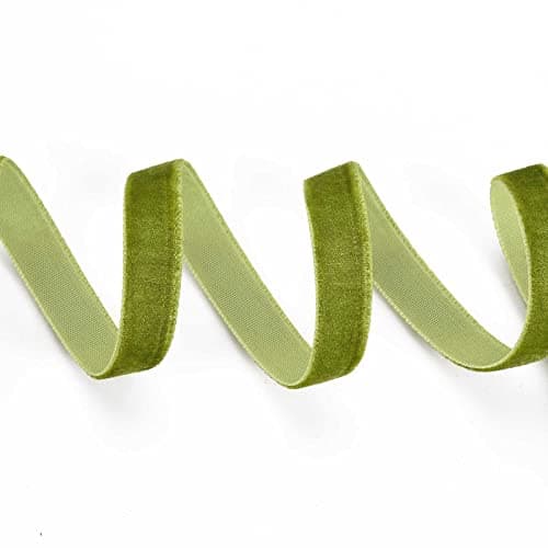 Pandahall Rouleau de ruban en velours de 45,7 m x 0,95 cm sur une face - Décoration en dentelle pour emballage cadeau, nœuds pour cheveux, fabrication de pinces à cheveux, couleur vert olive foncé