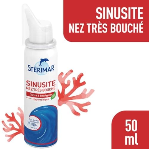 STÉRIMAR Sinusite Nez Très Bouché - Spray Nasal Décongestionnant, Agit en Moins d'1 Minute, à l'Eau de Mer 100% Naturelle & Cuivre/Eucalyptus/Acides Hyaluroniques, Formule Hypertonique, 50 ml