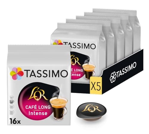 Tassimo, 80 Dosettes Café Long Intense L'OR, Compatibles avec les machines TASSIMO, 80 Cafés, Intense et Corsé, 5 packs de 16 dosettes