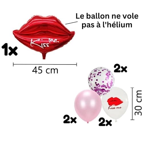 DIWULI Ballons Set Kiss Me - Lèvres et Cœur Rose