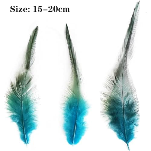 Lot de 100 plumes de coq - Plumes de faisan bleues et vertes - Plumes artificielles - Pour travaux manuels, grandes plumes de masque de fête, attrape-rêves, plumes de coiffe (15-20 cm)