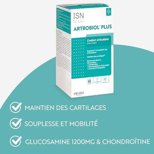 ISN - Ineldea Santé Naturelle Artrobiol Plus – Complément alimentaire à base de Glucosamine, Chondroïtine, Harpagophytum - Souplesse des Articulations - Maintien du Cartilage & Ossature - 120 Gélules