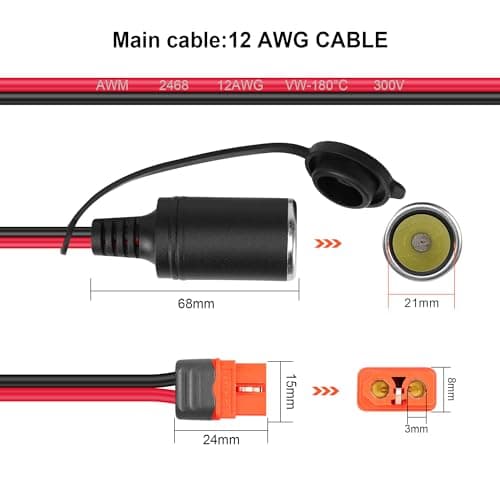 GINTOOYUN Câble d'alimentation 14 AWG femelle vers XT60I-F Prise allume-cigare femelle vers XT60I-F Prise allume-cigare femelle vers XT60I-F pour réfrigérateurs de voiture, chargeurs d'équilibre, etc.