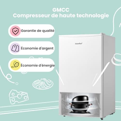 Comfee' RCD93WH2(E) Réfrigérateur à une porte, 93 L, Contrôle de la température, Pose libre sous le comptoir, Silencieux, Blanc