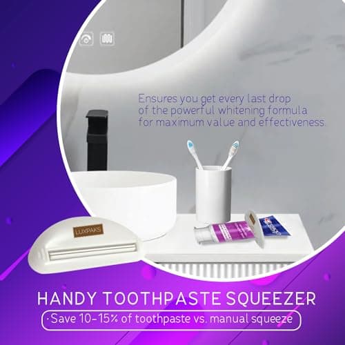 CRST 3DWhite Advanced Luminous Mint Teeth Whitening Toothpaste, 4 Pack of 3.7 oz - Whitens After 1 Brush bundled with LUXPAKS Toothpaste Squeezer