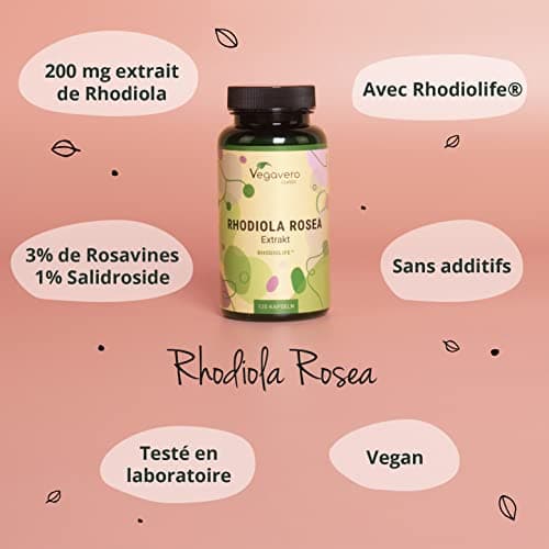 Rhodiola Rosea Vegavero® | 1200 mg (Extrait 6:1) | 120 gélules (4 MOIS) | Anti Stress + Fatigue + Mémoire | RHODIOLIFE® | 3% Rosavine + 1% Salidroside | SANS ADDITIFS et VEGAN