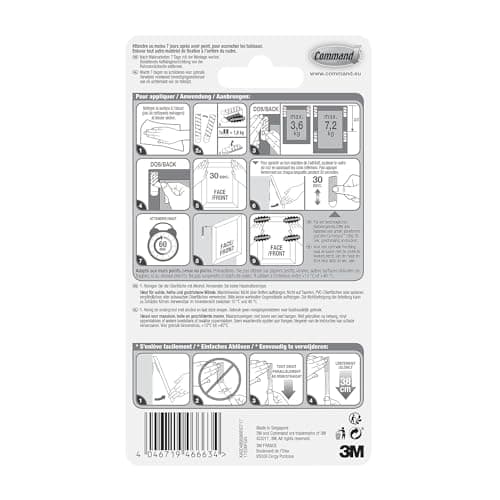 Command Languettes Accroches Tableaux, Blanc - 10 Paires de Petites Bandes (S), 8 Paires de Moyennes Bandes (M) - Bandes Adhésives Murales pour Photos, Cadres et Affiches - Fixation sans Dommage