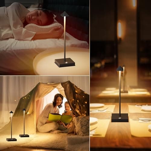 Aipsun Lampe de table LED sans fil - 6000 mAh - 33,5 cm - Noir - 6000 mAh - 33,5 cm - Intensité variable - En aluminium - Pour l'intérieur et l'extérieur - Restaurant Bar