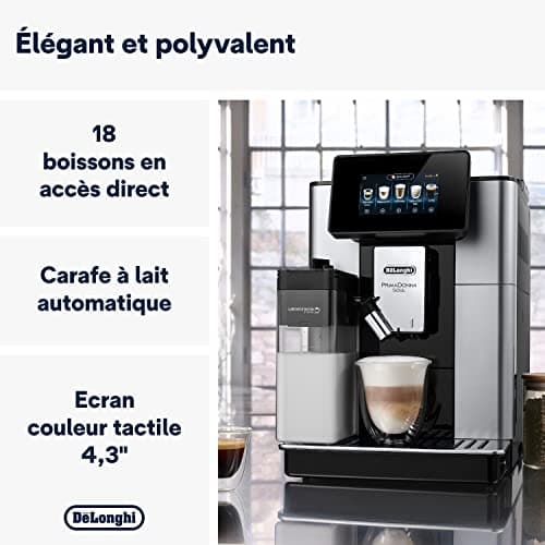 De'Longhi PrimaDonna Soul Machine a Café Grain ECAM612.55.SB, Machine Expresso et Cappucino, Technologie Exclusive Bean Adapt, Argent et Noir