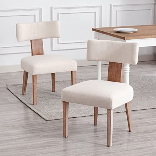 Wahson Lot de 2 Chaises Bois Salle à Manger en Tissu Chaise Cuisine avec Pieds Bois, Chaises de Salon Rembourrées Chaise Vintage, Crème