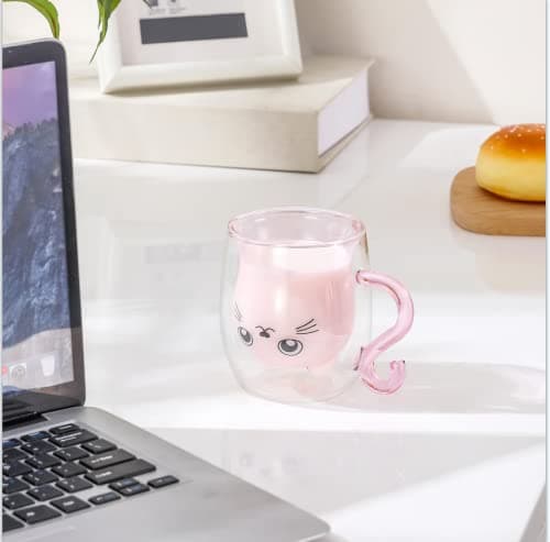 SHENDONG Adorable chat mignon tasses à thé chat tasse à café avec poignée 250 ml tasse à lait pour anniversaire personnel, Saint-Valentin et bureau (chat rose)