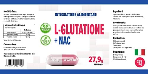Hepatica L-Glutathione + NAC (N Acétyl Cystéine) 255mg 90 gélules végétales, Testé par un Laboratoire tiers, sans gluten ni OGM