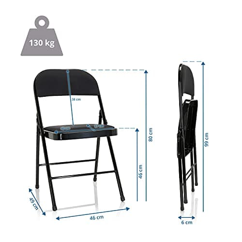 hjh OFFICE 803010 Chaise Pliante rembourrée TUDELA II Tissu Noir Chaise Visiteur Pliante, Charge maximale 130kg