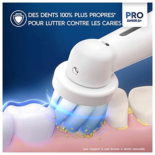 Oral-B Pro Junior Brosse à Dents Électrique Enfant, Un Nettoyage Efficace Mais Doux Pour Les Dents Sensibles, Une Bonne Hygiène Dentaire Des Enfants De 6 Ans +, 1 Chargeur, 1 Brossette Ronde, Violet