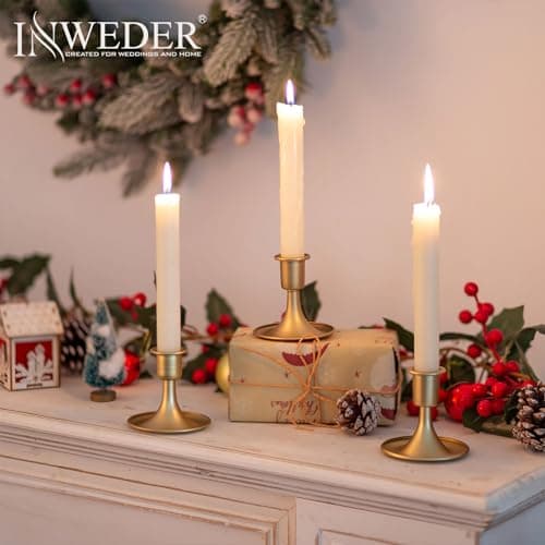 Inweder Bougroir Doré Chandelier Rétro en Or: Lot de 24 Porte-Bougies en Métal Bougeoirs Mariage pour Bougies Conique Perfect pour Centre de Table Noël Fête ou Décoration d'intérieure