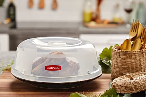 CURVER Couvre Assiette Micro-Ondes - Cloche Couvre-Plat - 27x27x8,9 cm - Transparent