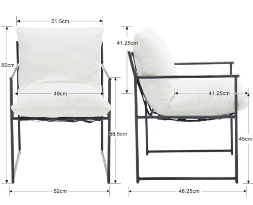 Wahson Lot de 2 Chaise Salle à Manger en Chenille Chaise de Cuisine Moderne Rembourré avec Pieds en Métal, Chaise de Salon avec Accoudoirs pour Salle à Manger/Chambre/Restaurant,Blanc