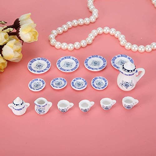1:12 Accessoire De Poupée, 15pcs Mini Fleur en Porcelaine Tasse À Thé Set Maison de Poupée Décor Cuisine Miniature Simulation Meubles Ensemble Modèle pour Bébé Garçon Fille Dollhouses(Tye 1)