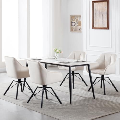 WOLTU Chaise Pivotante à 360°, Lot de 4, Chaise Salle à Manger, Chaise Scandinave, Chaise de Cuisine, Fauteuil Salle à Manger, en Velours, Assise Rembourrée, Pieds en Métal, Crème, BH365cm-4
