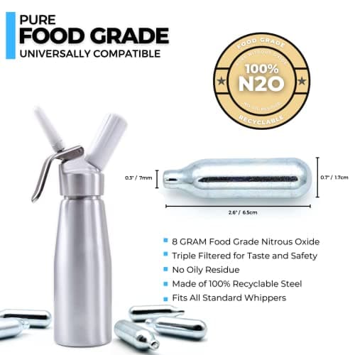 Protoxyde d'Azote 8g Cartouche Gaz Siphon ICO, 10pcs, N2O Cartouche Siphon Chantilly pour Le Siphon Chantilly pour Faire de la Crème Fouettée
