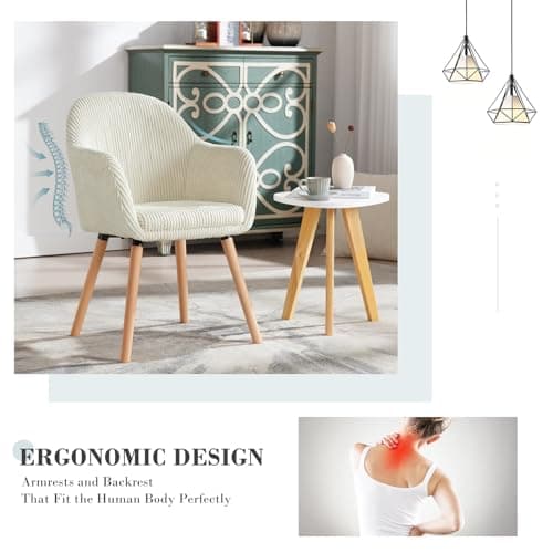 WOLTU Chaise de Salle à Manger, Lot de 2 Chaises, Chaise Ergonomique, Chaise de Cuisine avec Accoudoirs, Chaise Rembourrée avec Pieds en Bois Massif, en Velours Côtelé, Beige, EZS26cm-2