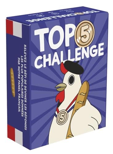 KICÉKI – Top 5 Challenge – Jeux de société Famille et Amis – 220 Cartes pour deviner Les réponses d’Un Panel de Français – Jeu de Carte Adulte – idée Cadeau