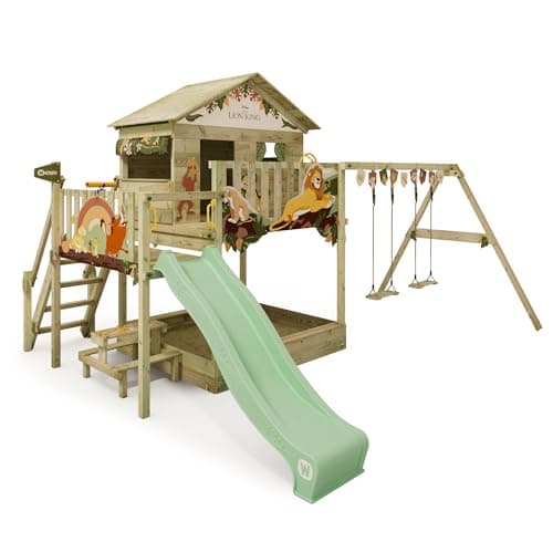 Disney Le Roi Lion Quest Aire de Jeux de Wickey - Structure d'escalade, Tour d'escalade, Jeux de Jardin pour Enfants - Aire de Jeux extérieure en Bois avec bac à Sable