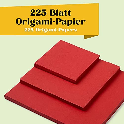 Tritart Origami Papier rouge | 225 feuilles de papier pliable double face origami rouge | Lot de papier de bricolage 80 g/m2 | 75 feuilles 20 x 20 cm et 15 x 15 cm et 10 x 10 cm (rouge)
