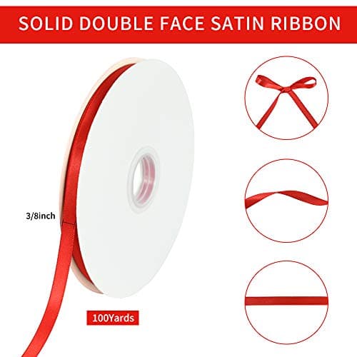 TONIFUL 1cm X 91m Ruban Satin Rouge Lisse pour Cadeaux, Bouquets, décoration de fête de Mariage, Artisanat