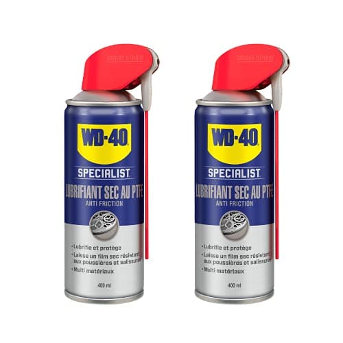 WD-40 Specialist • Lubrifiant Sec Au PTFE • Spray Double Position • Anti Friction • Lubrifie en laissant un film sec • Compatible tous métaux, plastique et verre • 400 ML • Lot de 2 , blanc
