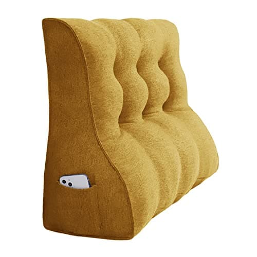 Johnear Coussin de Lecture Compensé Lin,Traversin Gros Coussin Canapé,Repos Oreiller Triangulaire Coussin à Coins, Coussin pour Jambe,Dossier de Soutien Lombaire,Jaune 200 x 26 x 55 cm